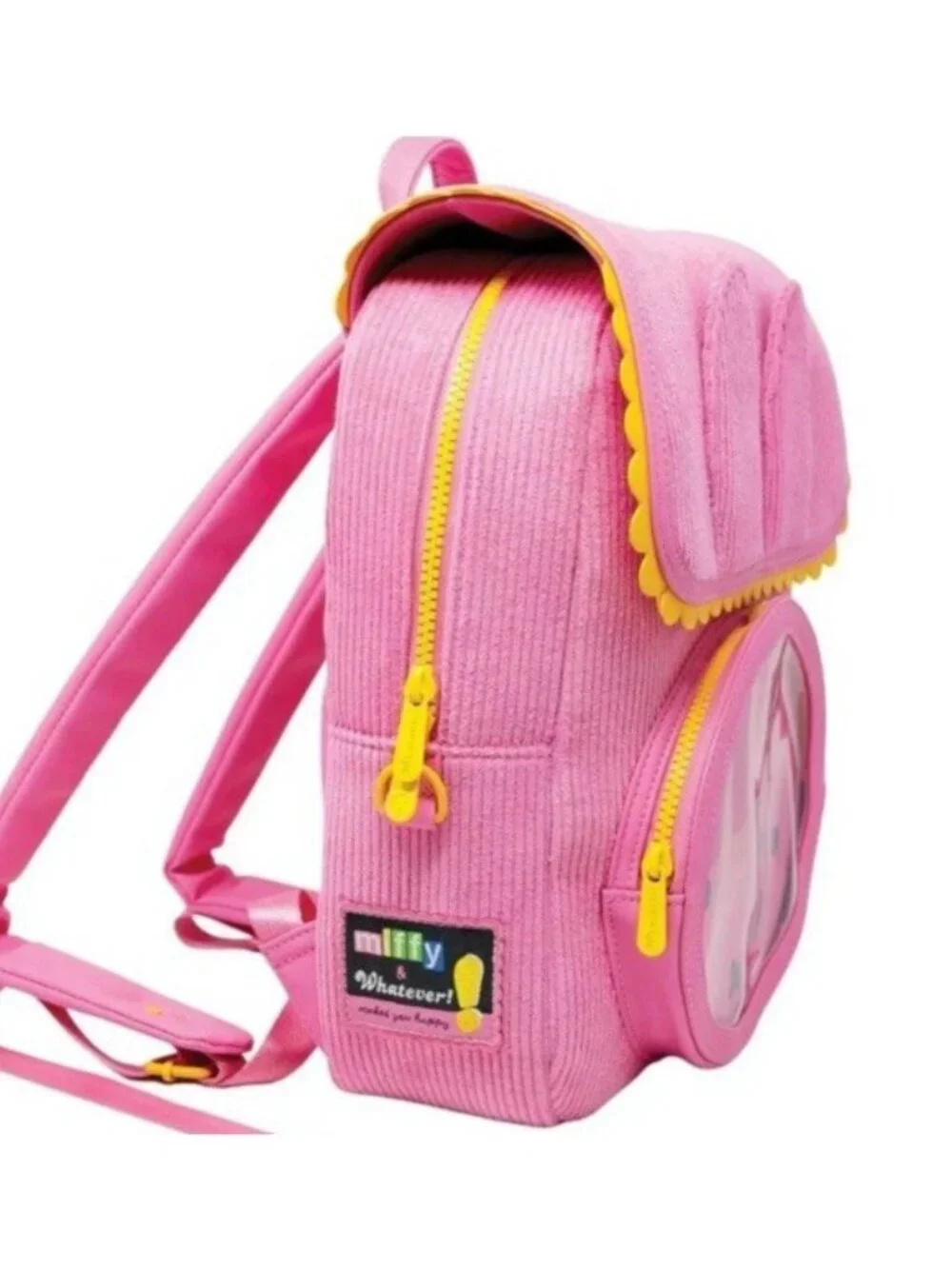 Whatever Makes You Happy Miffy Corduroy & Faux Leather Pin Trading Backpack NWT